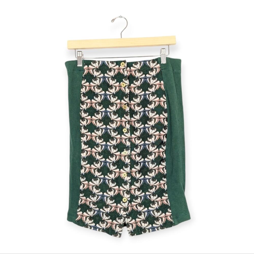 Anthropologie Green Jacquard Dolan Left Coast Devlin Pencil Skirt Size M